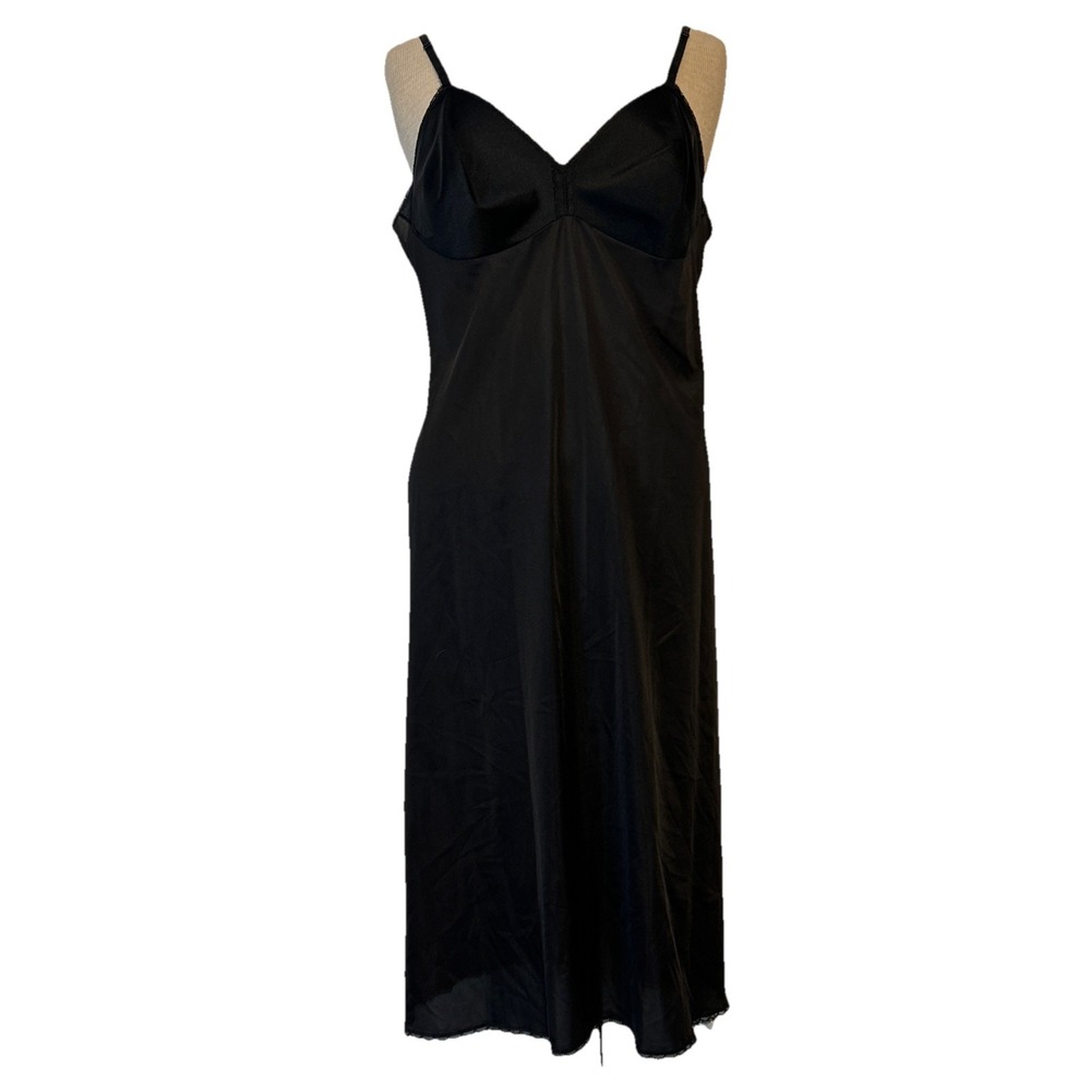Vintage Vanity Fair SZ 36 L Black Lace Trim Slip Dress Sexy Coquette Lingerie